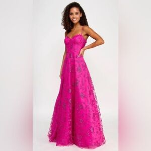 B Darlin Strapless Fuchsia Floral Dress